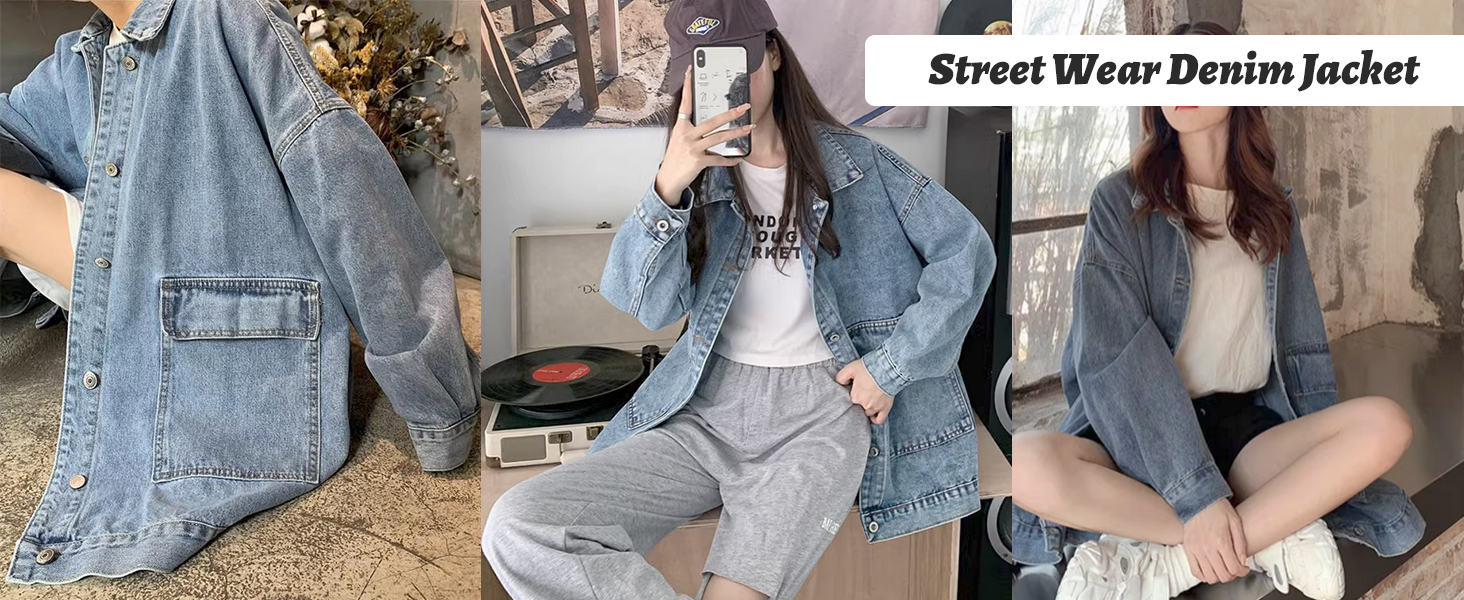 HangNiFang Oversized Black Denim Jacket for Women Boyfriend Mid HangNiFang Oversized Black Denim Jacket for Women Boyfriend Mid